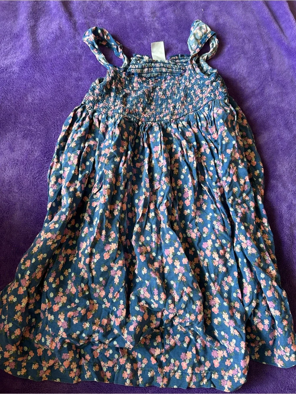 Blue Floral Sundress with Pink Flower Print